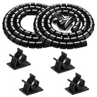 Black Computer Cable Management Wire Cover Electrical Cord Hider Solutions 2 PCS, VIWIEU Tangle Free Sprial Cable Zipper Tube with 4 Adhesive Cable Clamps for TV Laptop Floor Home & Office