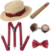 BABEYOND 1920s Mens Gatsby Gangster Costume Accessories Set Manhattan Fedora Hat Suspenders (Set-7)