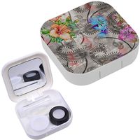 Portable Contact Lens Case Box Travel Kit Mirror + Bottle + Tweezers Container Holder [ Water Colour Digital Flowers Paisley ]