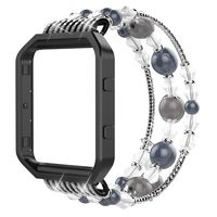 Simpeak Band Compatible with Fitbit Blaze, Small (6.3"), Beaded Elastic Bracelet Band Strap with Metal Frame Replacement for Fitbit Blaze, Black