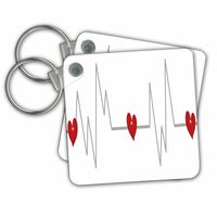 3dRose Key Chains - Cute Red Hearts on a Heart Beat Illustration, Set of 4, 2.25 x 2.25" (kc_269352_2)