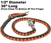 Orange & Black Combination 36" Long 1/2" Diameter Naked Soft Genuine Leather Motorcycle Get Back Whip