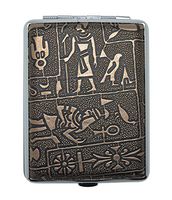 Meta-U- Egyptian Cigarette Case | Protector | Organizer- Stainless Steel and Synthetic Leather- Portable and Versatile- Holds 16 King Size- for Rollups|Gum| Cards | Driver’s License- 1 Pcs