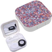 Portable Contact Lens Case Box Travel Kit Mirror + Bottle + Tweezers Container Holder [ Geometric Shapes Mosaic ]