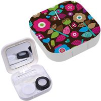 Portable Contact Lens Case Box Travel Kit Mirror + Bottle + Tweezers Container Holder [ Flower Retro ]