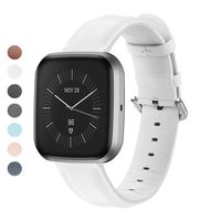 MEFEO Compatible with Fitbit Versa Bands, Genuine Leather Band Wristband Replacement Strap for Fitbit Versa/Versa 2 / Versa Lite Edition Men Women (White)