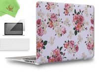 UESWILL 3in1 Rubberized Unique Pattern Solid Hard Shell Case Cover for MacBook Air 13 inch + Keyboard Cover and Screen Protector + Microfibre Cleaning Cloth,Flower