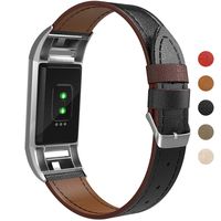 Fundro Leather Replacement Bands Compatible with Fitbit Charge 2, Classic Genuine Leather Wristbands for Women Men, (#A Black, Small)