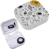 Portable Contact Lens Case Box Travel Kit Mirror + Bottle + Tweezers Container Holder [ Tea Time ]