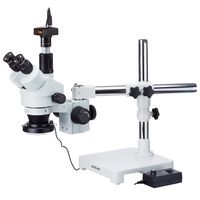 AmScope 3.5X-180X Trinocular Stereo Zoom Microscope on Single Arm Boom Stand with 144 LED and 10MP Camera