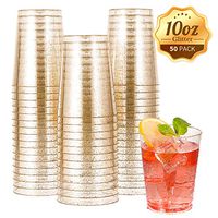 50pcs 10 OZ Gold Plastic Cups, Disposable Gold Glitter Plastic Cups, Clear Plastic Cups Tumblers, Wedding,Thanksgiving, Christmas Party Cups