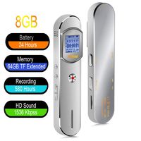 8GB Digital Voice Recorder Voice Activated Recorder - 1536kbps Mini Audio Recorder Recording Device MP3 Player for Lectures/Meetings - Supports TF Card, Password, USB Charge - Silver