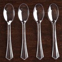 BalsaCircle 150 pcs 6.75-Inch Clear Plastic Spoons - Disposable Wedding Party Catering Tableware