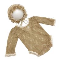 Baby Photography Props Lace Hats Rompers Newborn Girl Photo Shoot Outfits Hat Set Infant Princess Costume (Khaki)