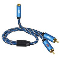 EMK 3.5mm Female to 2 RCA Adapter Stereo Audio Cable 35cm 24K Gold Plated Compatible for Smartphones, MP3, Tablets, Home Theater and More,Blue