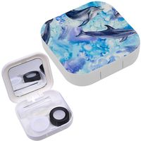 Portable Contact Lens Case Box Travel Kit Mirror + Bottle + Tweezers Container Holder [ Sea Blue Dolphins ]