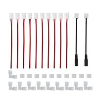 Fntek 3528 8mm 2 Pin LED Strip Connector Kit with 10x Strip Wire Solderless LED Strip Light Connectors, 10x L Shape 2 Pin Right Angle Corner Connector, 10x Strip to Strip Connectors, 2X DC Connector