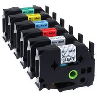 Label KINGDOM Replacement for Brother P-Touch TZe-241 TZe-141 TZe-441 TZe-541 TZe-641 TZe-741, 18mm Laminated Color Label Tape, 3/4 Inch x 26.2 Feet, Black on White/Clear/Red/Blue/Yellow/Green, 6-Pack