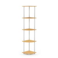 Furinno Turn-n-Tube 5-Tier Corner Shelf, Beech/White