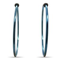 Aloha Earrings - Clip On Hoop Earrings for Women - Silver and Gold-Tone Brass Spring Hoops for Non-Pierced Ears (Blue XXL)