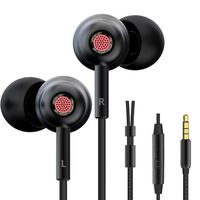 Wired Earbuds with Microphone, VOHECHS Tangle Free in Ear Headphones, 3.5mm Noise Isolating Comfortable Earphones, HiFi Stereo Bass Sound for iPhone, iPad, Samsung, Mp3, Tablets/Laptop/PC (Black/Red)