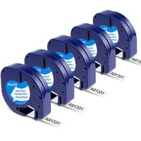 5 Pack Replace DYMO LetraTag Refills 91331 (S0721660) Black on White Plastic Label Tape Work with DYMO Label Maker LetraTag LT-100H, LT-100T, LT-110T, QX50, Black on White, 1/2 Inch x 13 Feet