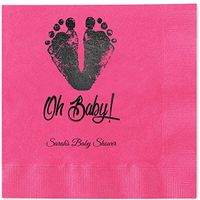 Canopy Street Baby Feet and Toes Personalized Luncheon Napkins - 100 Magenta Hot Pink Paper Coined Napkins with a Choice of foil. 6 1/2'' x 6 1/2'' Folded, Made in The USA
