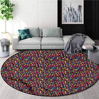 RUGSMAT Colorful Round Area Rug Carpet,Geometrical Abstract Non-Skid Bath Mat Living Room/Bedroom Carpet Diameter-35