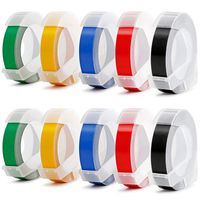 Colored Embossing Tape Replacement for Dymo Embossing Xpress Label Maker, 3D Plastic Labels Self-Adhesive, 3/8-inch x 9.8-Feet (Each Roll),10-Roll Pack, [Non-OEM]