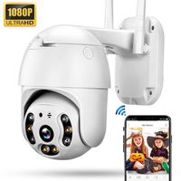 TOMLOV WiFi PTZ Outdoor Security Camera 1080P HD 5X Digital Zoom Pan Tilt Two-Way Audio Motion Detection Full-color Night Vision Wireless Surveillance Outside IP Cameras for before and after the house