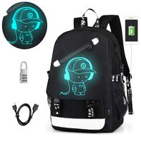 Lmeison Anime Luminous Backpacks, Anti-theft Cartoon Bookbags with USB Charging Port, Lightweight Travel Daypack Laptop Bag College Student Rucksack for Teens Boys
