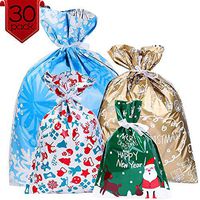 30PCS Christmas Gift Bags Wrapping Holiday Treats Bags Plastic Christmas Candy Bags Party Favor Pouch Goody Sack with Ribbon Ties
