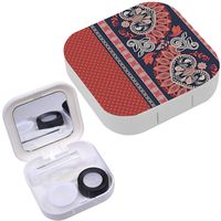 Portable Contact Lens Case Box Travel Kit Mirror + Bottle + Tweezers Container Holder [ Floral Border ]