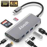 USB C Hub 8 in 1 USB-C Hub Adapter with 4K HDMI, RJ45 Ethernet Port, 3 USB 3.0 Ports, SD/TF Cards Reader, USB C Power Delivery, Compatible with MacBook Pro, MacBook Air and More (Space Gray)