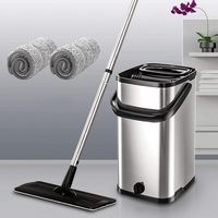ZCXBHD 2 In 1 Flat Mop And Bucket Set System For Floor Self Cleaning & Drying 360 Degree Rotate With Drain Water Hole Replacement Microfibre Pad Stainless Steel Pole (Color : Silver, Size : A)