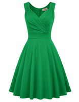 50s Style Vintage Swing Dress A-line Crew Neck Size S Green CL698-4