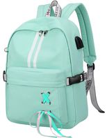 El-fmly Lightweight Backpack School Bookbag Laptop USB Charging Port Rucksack Shoulder Earphone Hole Travel Light Green Bag for Girl Teen Boy