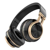 Baseman Wireless Bluetooth Headphones with Mic, Wired and Wirelss Mode, Over Ear Lightweight Foldable Headphone, Hi-Fi Stereo Deep Bass Boosted Earphones for Travel Work, for Phone TV PC (Black Gold)