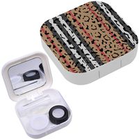 Portable Contact Lens Case Box Travel Kit Mirror + Bottle + Tweezers Container Holder [ Striped Leopard Fashion ]