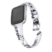 bayite Leather Bands Compatible with Fitbit Versa/Versa 2, Slim Wristband with Ventilated Hole Replacement Accessories Strap Versa Women Men, White/Gray Floral