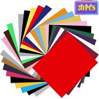 HTV PU Heat Transfer Vinyl Bundle - 30 Pack Assorted Colors 12"x10" Vinyl Sheets for T-Shirts Iron On Vinyl