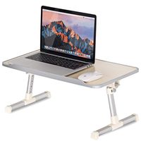 GOFLAME Laptop Table for Bed with a Cooling Fan, Adjustable Standing Bed Desk with Foldable Legs, Notebook Stand Breakfast Serving Tray for Couch & Sofa, Laptop Riser (Silver)