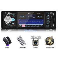 Podofo Bluetooth Car Stereo Receiver 4.1 Inch Screen Car Audio FM Radio MP3 MP4 Player Hands-Free Calling Built-in Microphone TF USB Aux-in with Wireless Remote Control, Rear View Camera