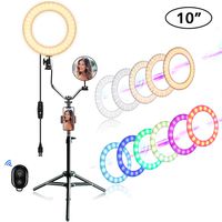 10" Selfie Ring Light with Tripod Stand Black Mini LED Camera Light Makeup Flash Light with Cell Phone Holder Desktop LED Lamp for Live Stream/Makeup/Video/Photography (Black, 10 inch)