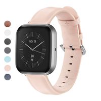 MEFEO Compatible with Fitbit Versa Bands, Genuine Leather Band Wristband Replacement Strap for Fitbit Versa/Versa 2 / Versa Lite Edition Men Women (Light Pink)