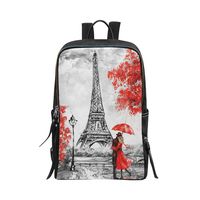 Bag Backpack Elegant Paris Eiffel Tower Couple Red Umbrella Trees Backpacks