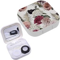 Portable Contact Lens Case Box Travel Kit Mirror + Bottle + Tweezers Container Holder [ Floral Roses Watercolor ]