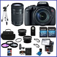 Canon EOS Rebel T7i DSLR Camera with EF-S 18-135mm f/3.5-5.6 is STM Lens & EF-S 55-250mm f/4-5.6 is STM Lenses PRO Bundle; 32GB SDHC Memroy Cards (2 Pieces) + Telephoto & Wide Angle Lenses + More