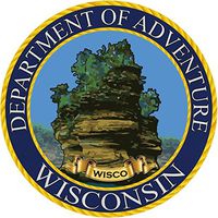 Wisconsin Sticker, Department of Adventure State Seal Wisco- The Dells Sandstone Rock - Vinyl Decal Label for Water Bottle Laptop Luggage Bike Laptop Tacklebox 5 Gal Bucket Bumper Helmet Waterproof