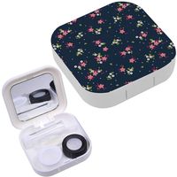 Portable Contact Lens Case Box Travel Kit Mirror + Bottle + Tweezers Container Holder [ Cute Floral Small Flower ]